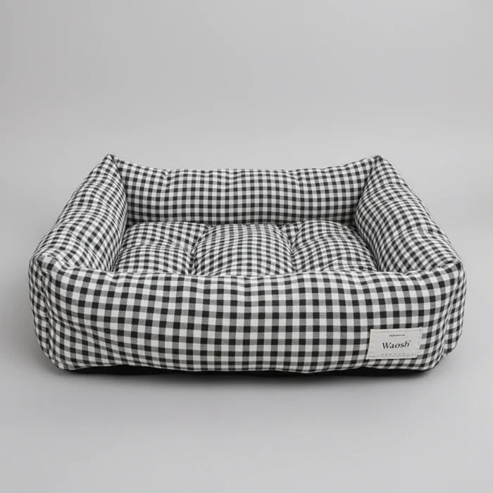 Panier vichy pour chien et chat en noir et blanc, confortable et stylé pour vos animaux de compagnie