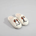 Oscar et Plume pantoufles beagle pour femme en fourrure creme avec motif beagle brode confort interieur