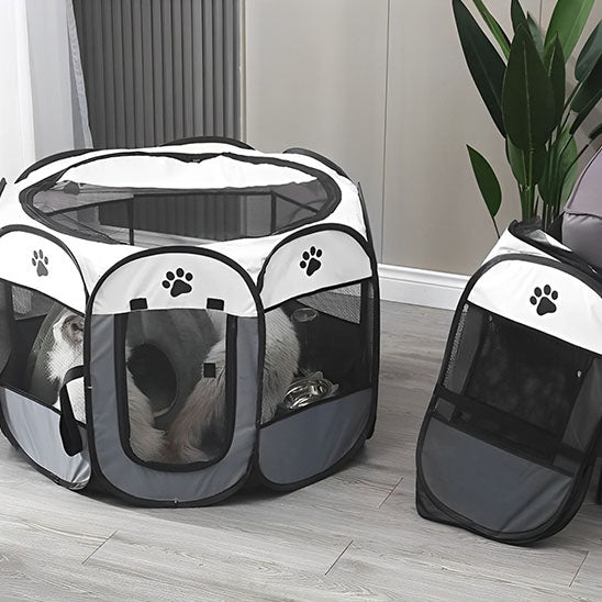 parc pour chat pliable gris beige