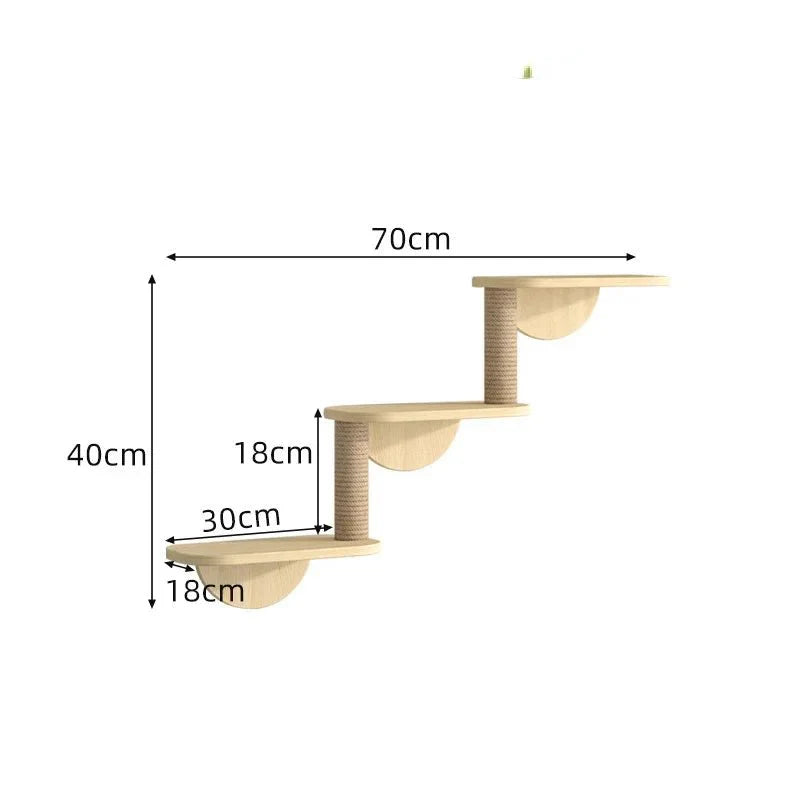 Parcours escalade chat en bois naturel avec plateformes et poteaux griffoirs dimensions 70x40 cm