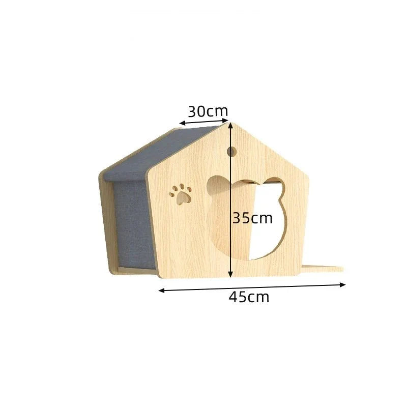 Parcours escalade chat en bois Oscar et Plume avec niche et griffoir dimensions 45x30x35 cm