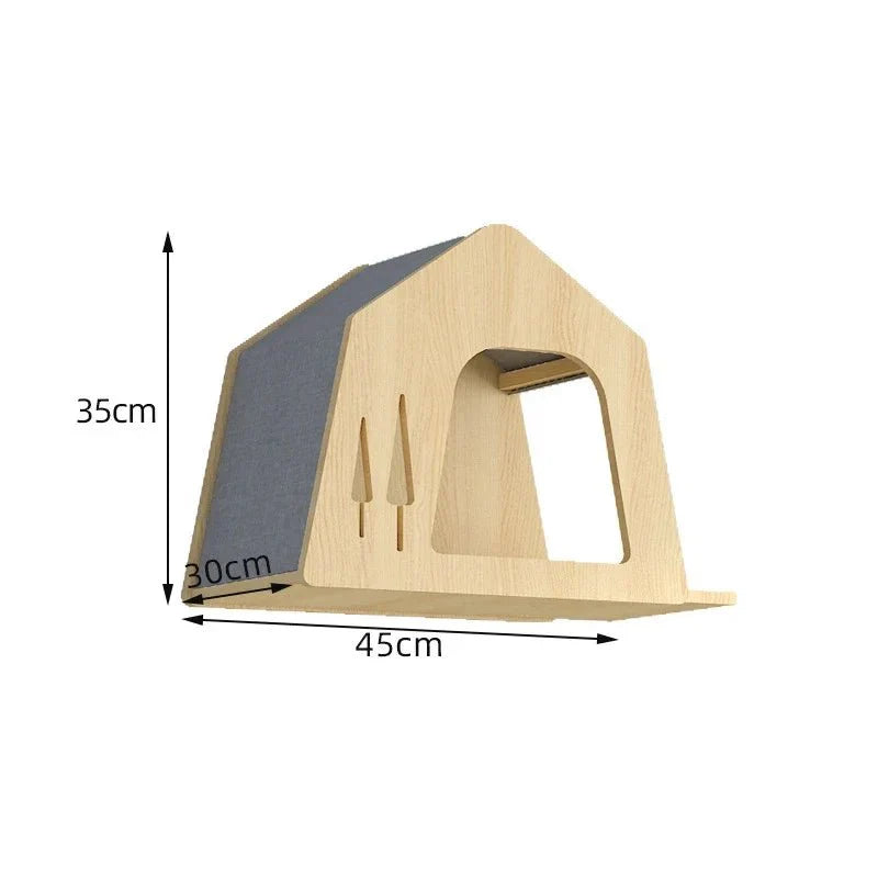 Parcours escalade chat en bois naturel Oscar et Plume avec tapis gris dimensions 45x30x35 cm