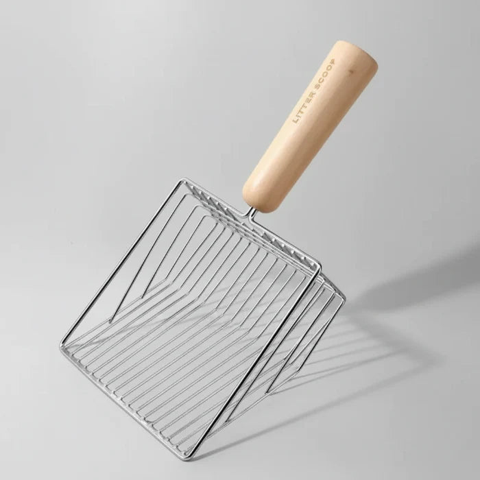 Pelle à litière design Oscar et Plume avec manche en bois naturel et grille métallique robuste
