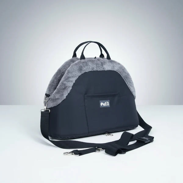 Sac à bandoulière pour chien noir avec doublure grise douce et sangle ajustable Oscar et Plume