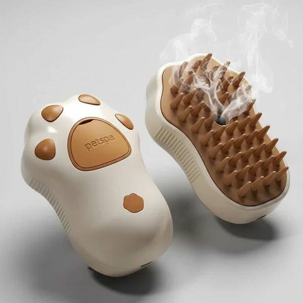 Brosse vapeur chien chat Oscar et Plume avec picots en silicone et diffusion de vapeur pour toilettage doux