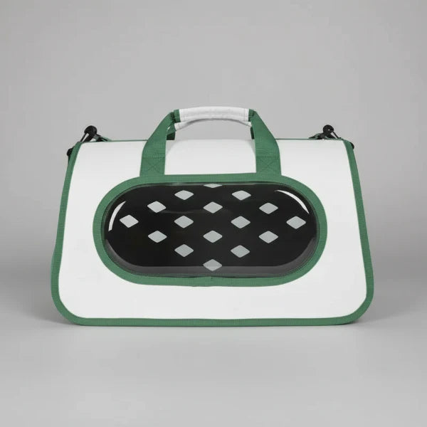 Oscar et Plume sac de transport pour chat et chien blanc avec fenetre ovale transparente et anse