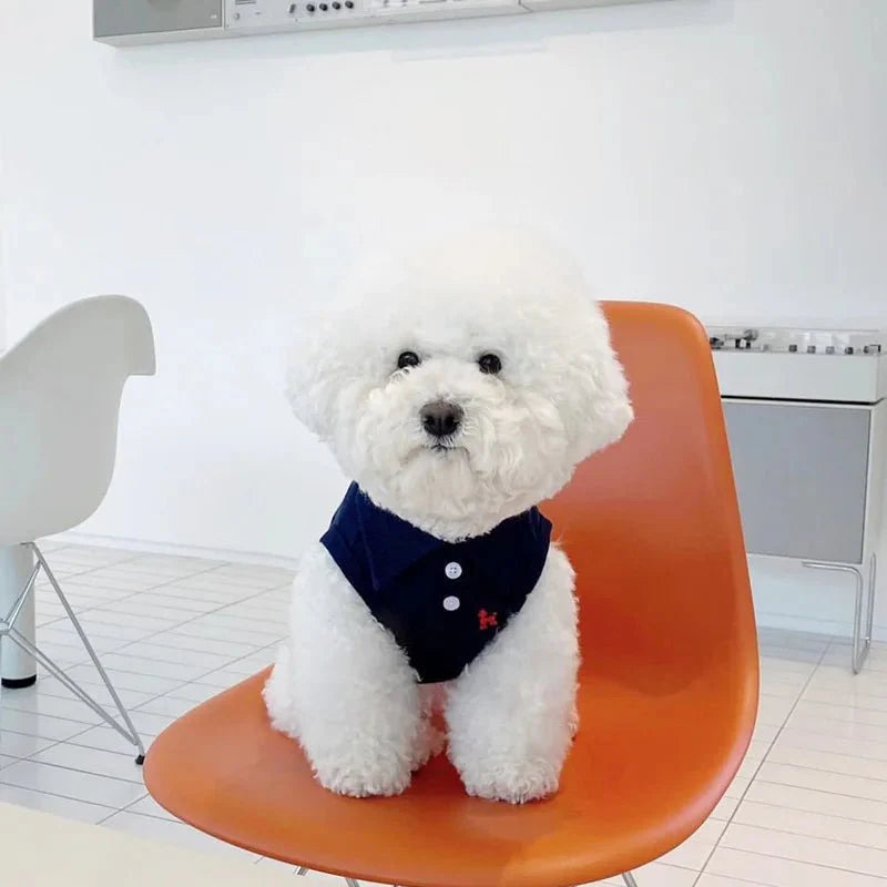 Polo Petit Chien Été En Coton Léger Bleu
