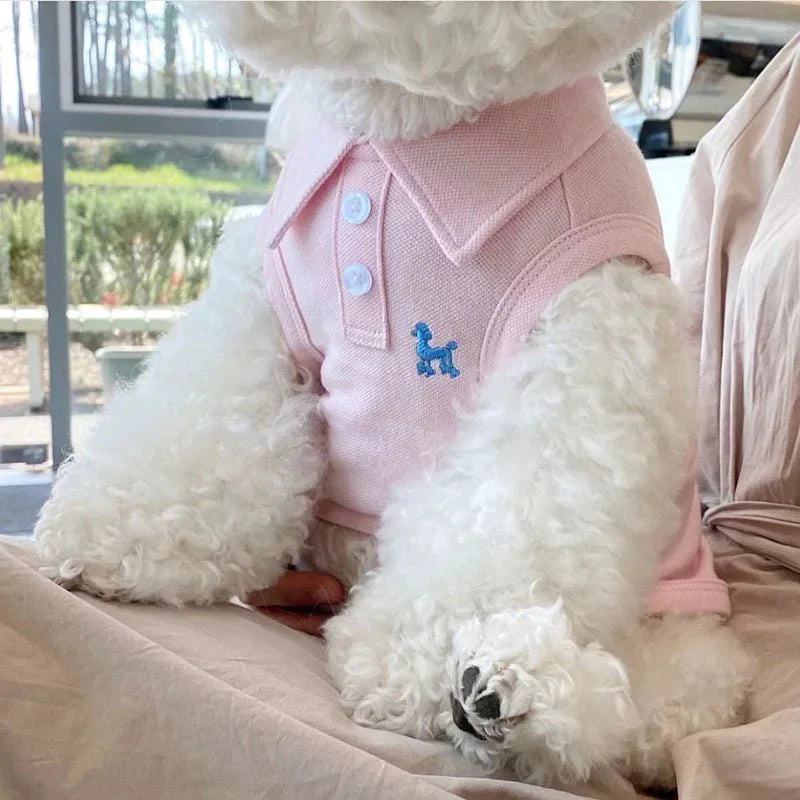 Polo Petit Chien Été En Coton Léger Bleu