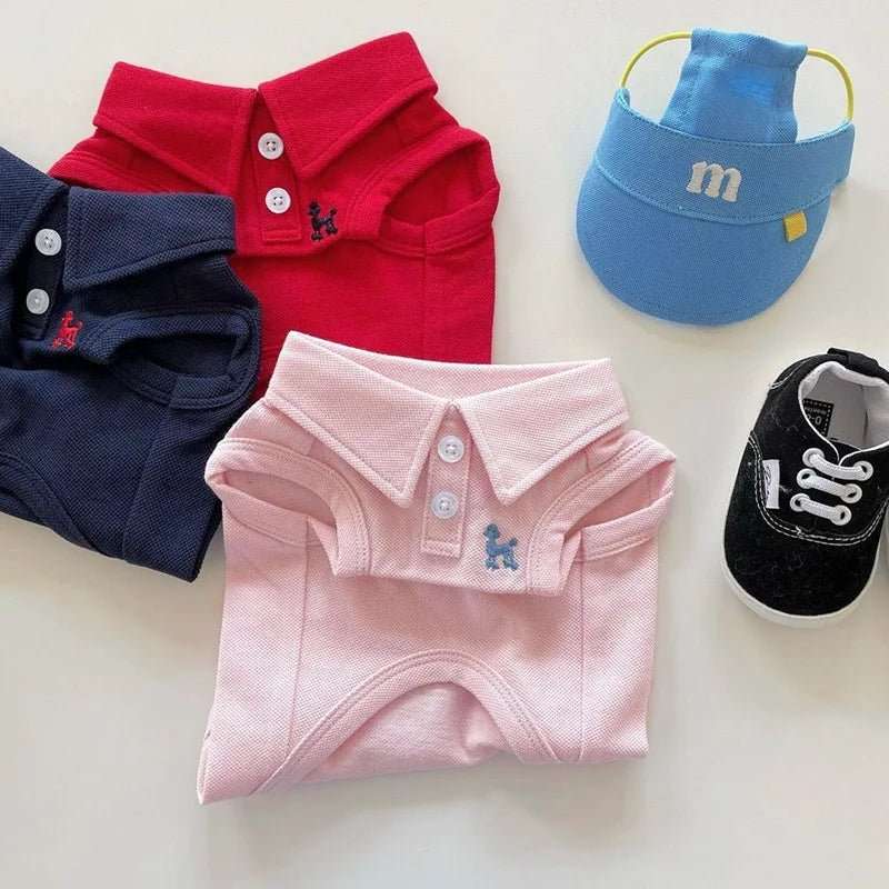 Polo Petit Chien Été En Coton Léger Bleu