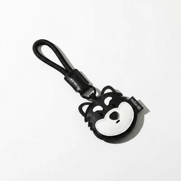 Porte-clés chien en cuir noir en forme de tête de chien avec boucle pour sac ou clés