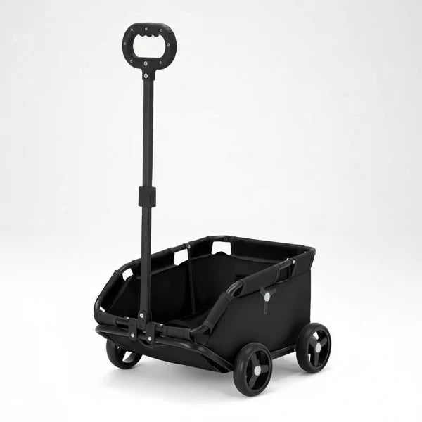 Poussette pliante pour chien noire avec poignée réglable et quatre roues robustes