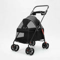 Poussette pour chien noire avec roues pivotantes et espace aéré en filet pour une bonne ventilation