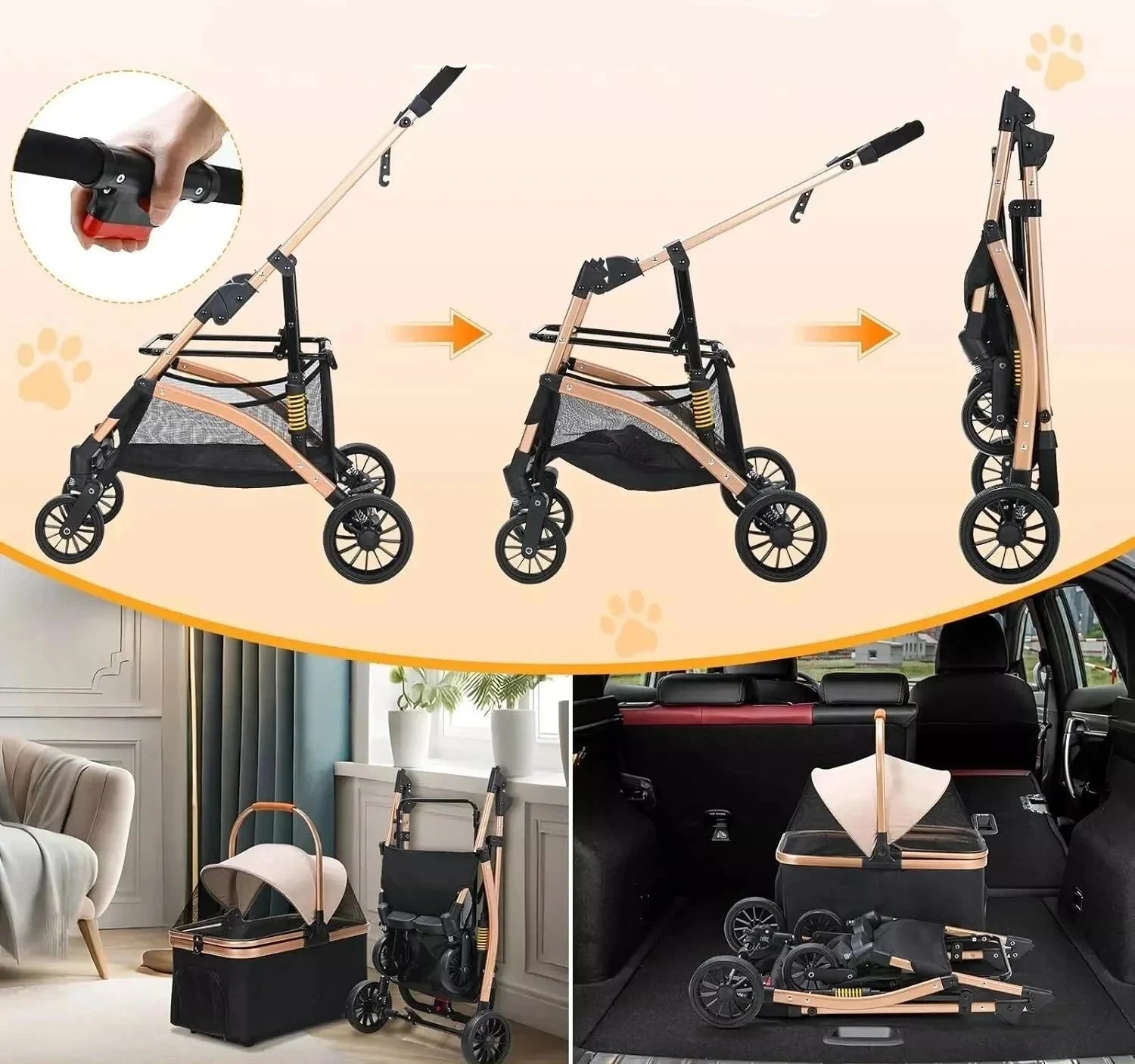 Poussette pour chien pliable - Transport chien et chat