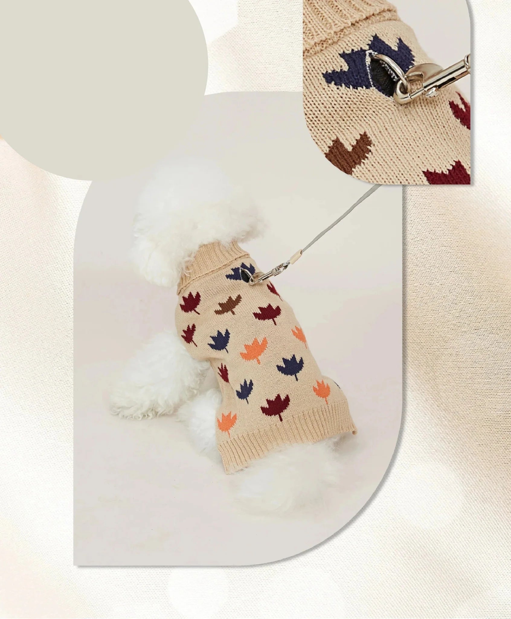 Pull Col Double Pour Chien Motif Feuilles