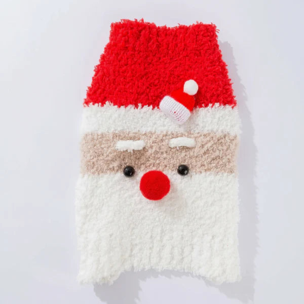 Pull de Noël pour chien avec motif de Père Noël en peluche rouge et blanche.