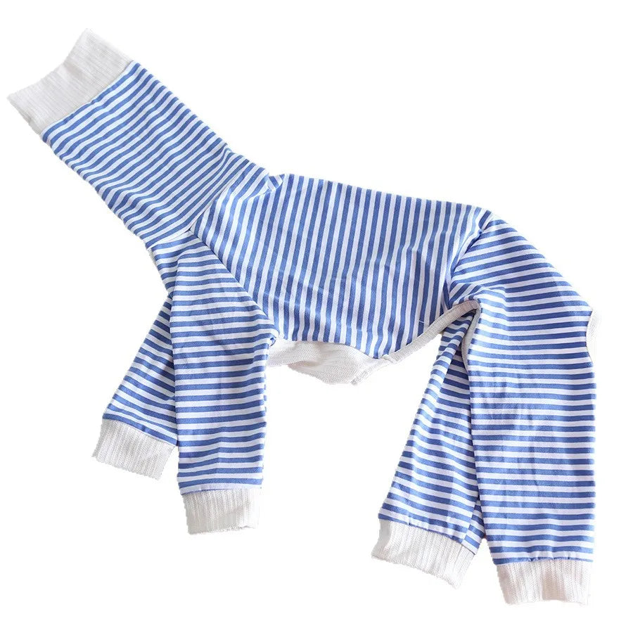 Pull léger pour lévrier rayé bleu et blanc avec manches longues et col confortable