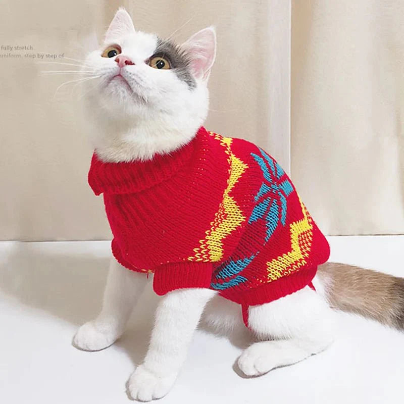 Pull Motif Feuille pour Chat