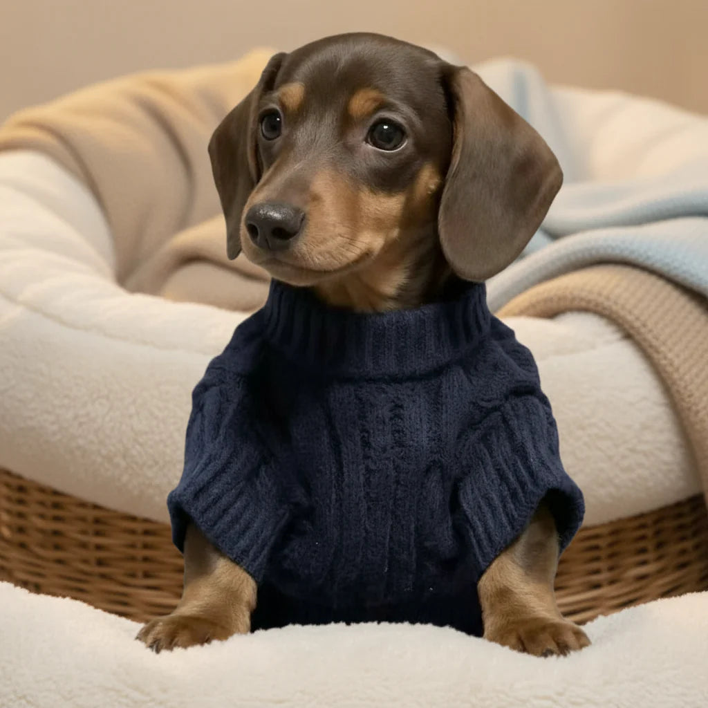 Petit chien adorable en pull pour petit chien bleu marine avec col roulé confortable