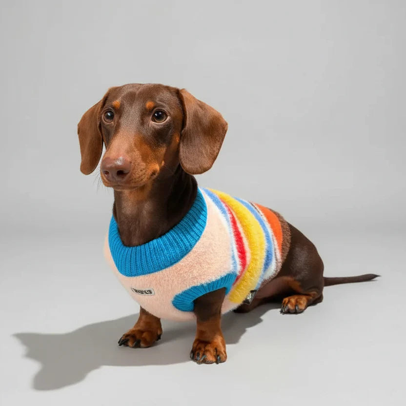 Pull Rayures Arc En Ciel Pour Teckel