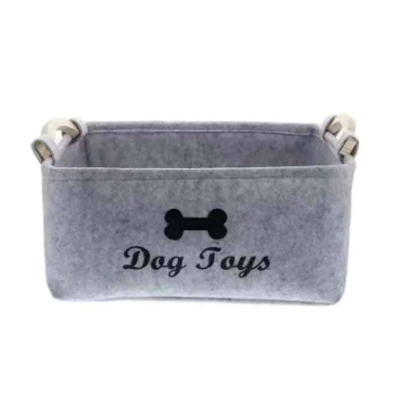 Panier rangement jouets pour chien et chat gris avec poignées en corde par Oscar et Plume