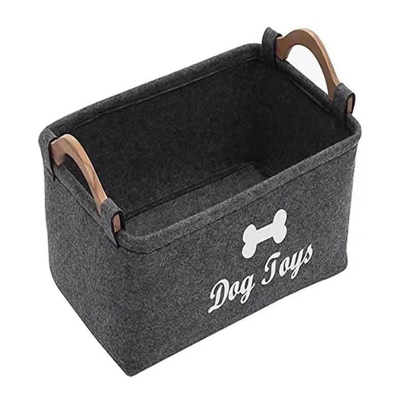 Panier en feutre gris avec poignées en bois pour rangement jouets pour chien et chat Oscar et Plume