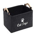 Panier de rangement jouets pour chien et chat en feutre noir avec poignées en bois Oscar et Plume