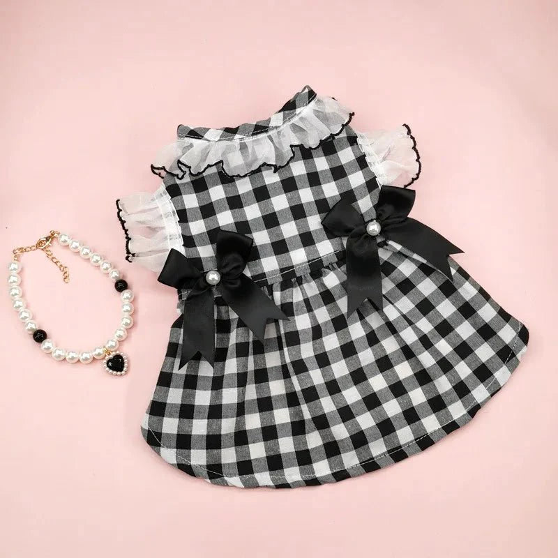Robe Chat Vintage Carreaux Noirs