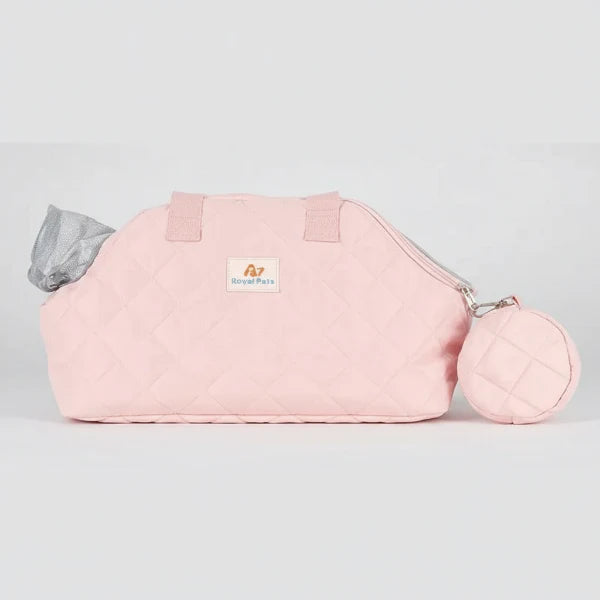 Sac imperméable chien chat rose matelassé avec double poignées et petite pochette ronde