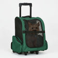 Sac à dos transport chat vert avec roulettes et un petit chien à l'intérieur