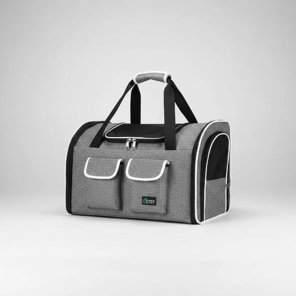 Sac a dos transport chien chat gris avec poches avant et ouverture en filet pour une bonne aération
