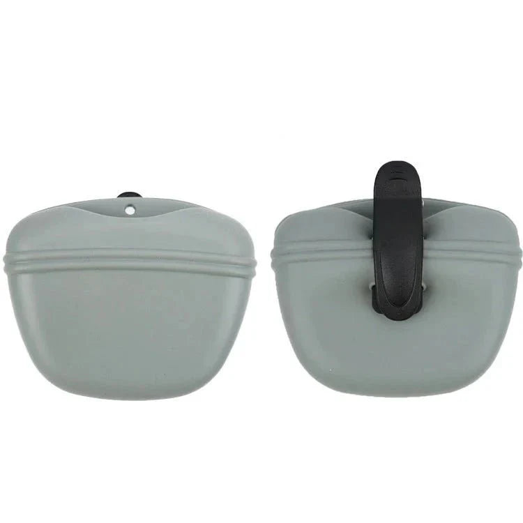 Sac à friandises chien gris en silicone avec clip noir Oscar et Plume pratique et refermable