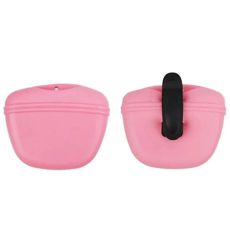 Sac à friandises chien rose compact avec clip noir pour fixation pratique