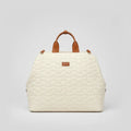 Sac à main pour chien Oscar et Plume en tissu matelassé blanc avec poignées en cuir marron