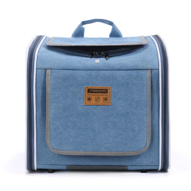 Sac de transport chat et chien bleu Oscar et Plume avec poches et poignée pratique