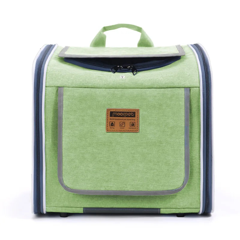 Sac de transport chat et chien vert clair avec poignée et grande ouverture pour animaux