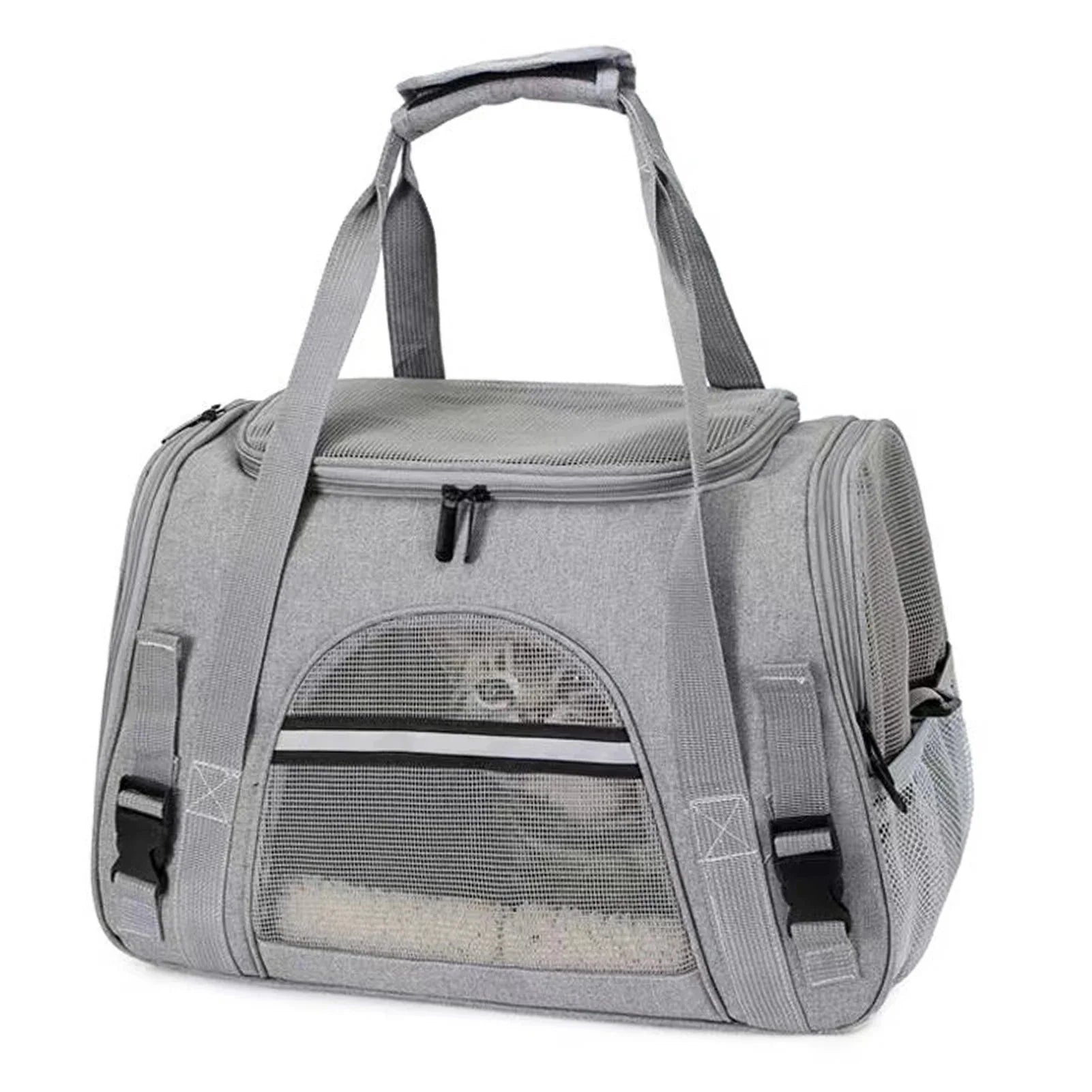 Sac de transport chien chat gris avec filet de ventilation et poignée renforcée Oscar et Plume