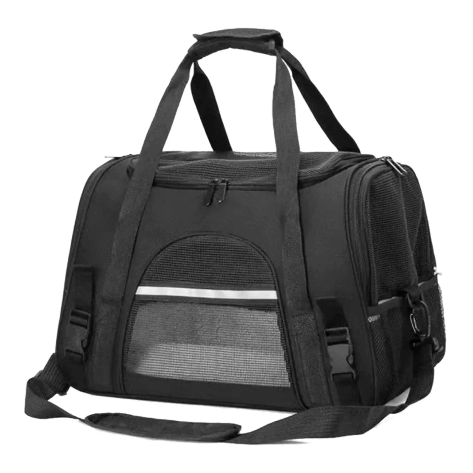 Sac de transport chien chat noir avec poches en mesh et bandoulière réglable Oscar et Plume
