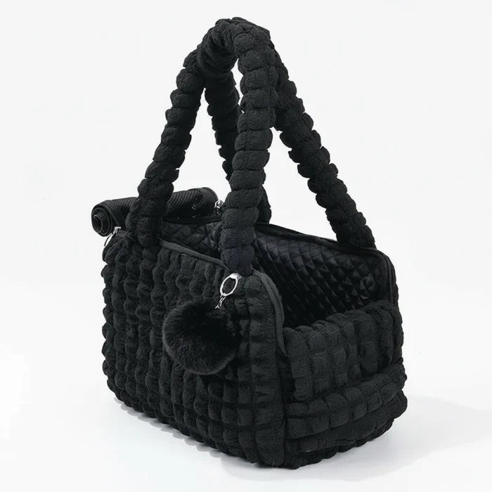 Sac de transport pour petit chien et chat en noir avec des poignées douces et un design tendance