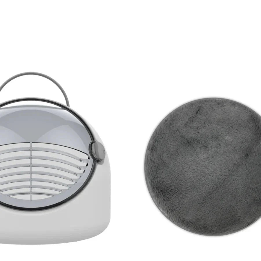 Sac de transport rigide pour chat gris avec fenêtre ventilation transparente et coussin doux amovible