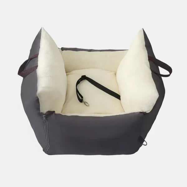 Sac de transport voiture pour chien gris avec intérieur doux et harnais de sécurité intégré