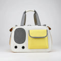 Sac de voyage chien chat blanc avec poche jaune et ventilations pour transport facile