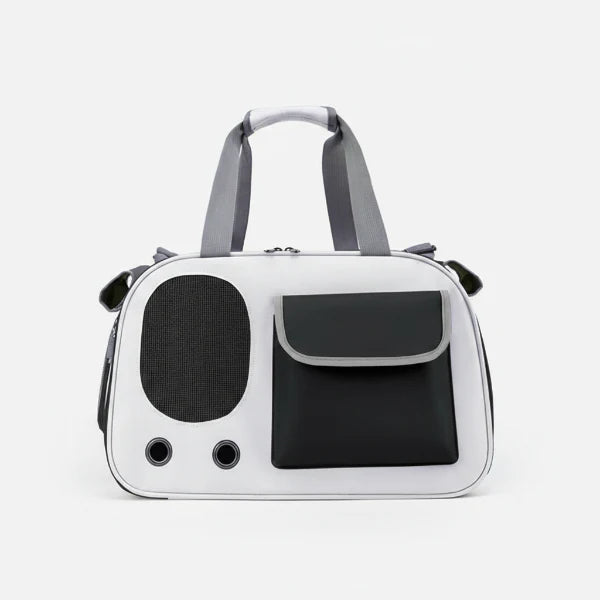 Sac de voyage chien chat gris et noir avec poignée et ventilation pour transporter animaux