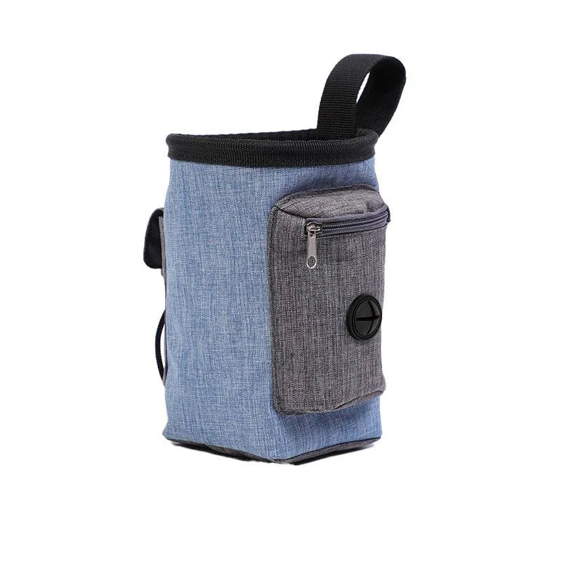 Sac friandise pour chien bleu et gris avec fermeture éclair et poignée de transport Oscar et Plume