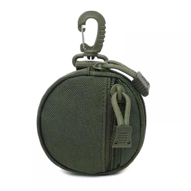 Sac friandises pour chien rond vert kaki avec fermeture éclair et mousqueton pour fixation facile