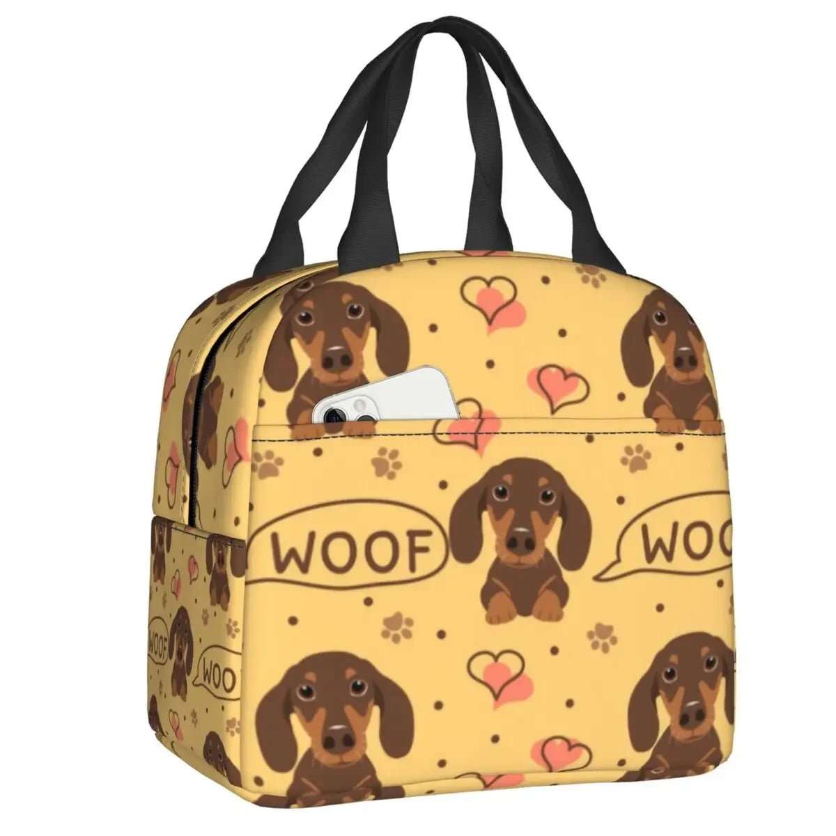 Sac isotherme teckel avec motifs de chiens et cœurs parfait pour les amateurs de chiens