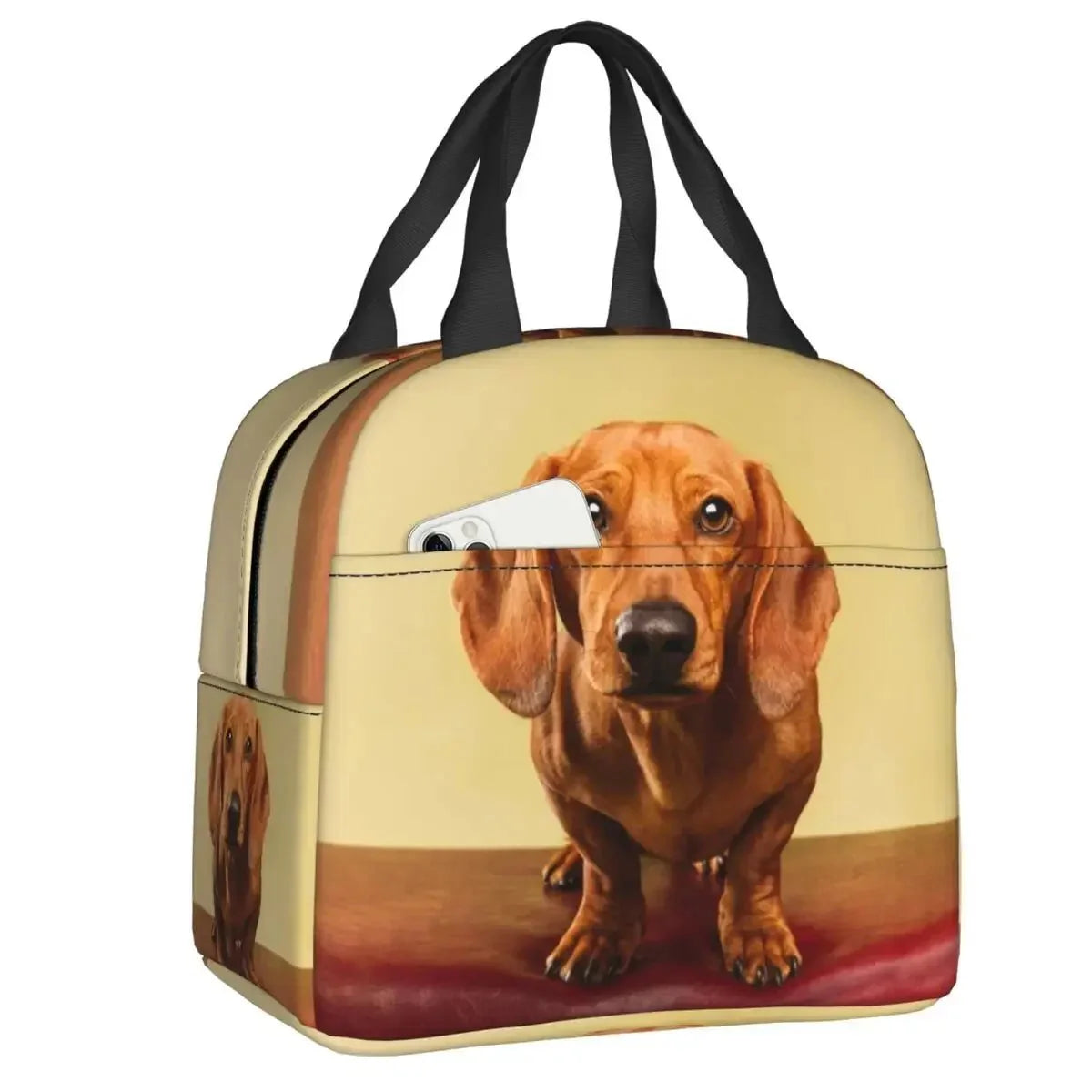 Sac isotherme teckel avec design amusant et poches pour téléphone, idéal pour les sorties avec votre animal