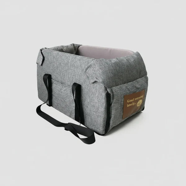 Sac transport chien design en gris avec des poignées et une base rembourrée pour le confort de votre animal