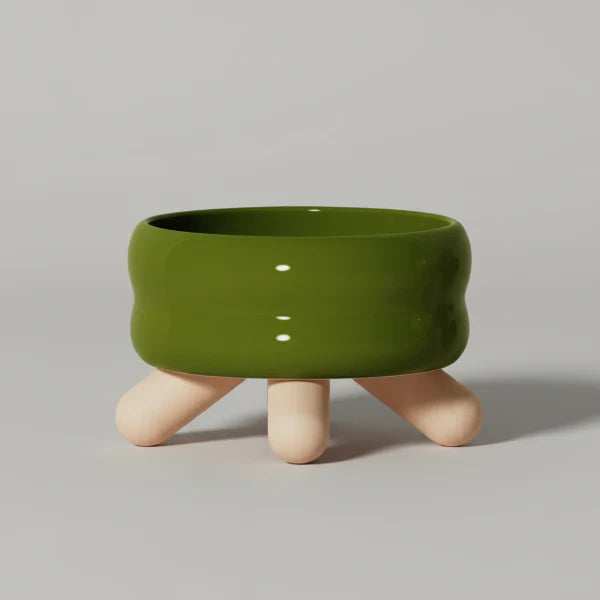 Gamelle à eau et nourriture en céramique sur pieds bois Oscar et Plume Gamelle eau - Vert