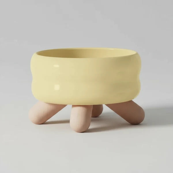 Gamelle à eau et nourriture en céramique sur pieds bois Oscar et Plume Gamelle eau - Jaune