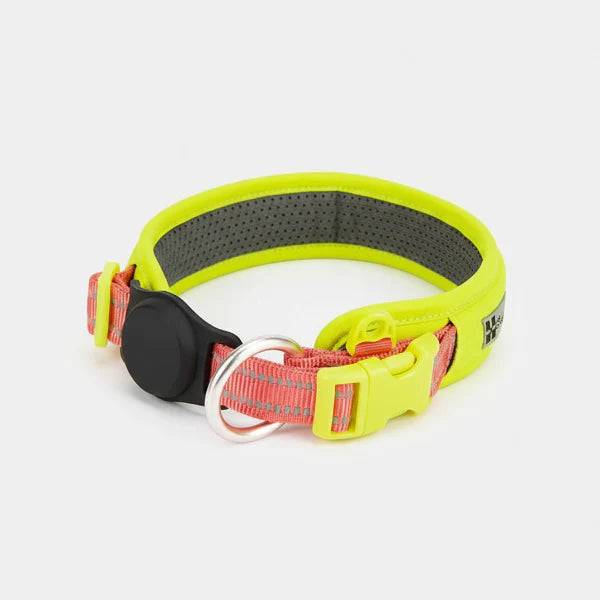 Collier AirTag pour chien jaune et rose avec boucle réglable et support pour localisateur